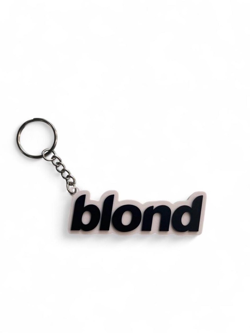 Blond Script Keyring in Pink with Black Lettering